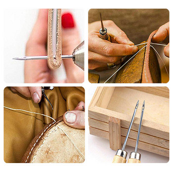 Ξύλινη λαβή ραψίματος Καρφίτσα για ράψιμο με τρύπες για ράψιμο σετ, στρογγυλό στρογγυλό μασίφ εργαλείο για ράψιμο με δερμάτινες χειροτεχνίες