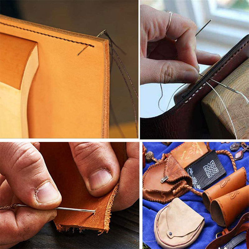 Set de ace din piele Artizanat din piele Ac de cusut Acul de reparare a pantofilor Piele Cusătură manuală Instrument tocit pentru instrumente de cusătură de broderie