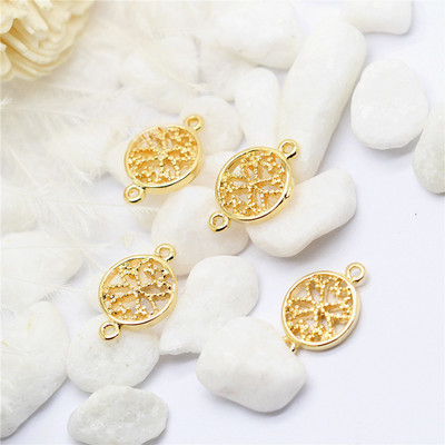 10 DB 9x13MM 14K aranyozott sárgaréz kerek virág Connect Charms Fülbevaló Csatlakozó Ékszer készítési kellékek Diy Findings