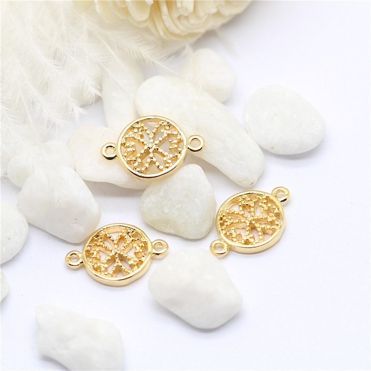10 DB 9x13MM 14K aranyozott sárgaréz kerek virág Connect Charms Fülbevaló Csatlakozó Ékszer készítési kellékek Diy Findings