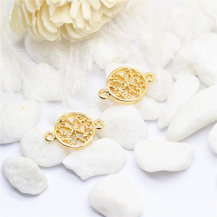 10 DB 9x13MM 14K aranyozott sárgaréz kerek virág Connect Charms Fülbevaló Csatlakozó Ékszer készítési kellékek Diy Findings