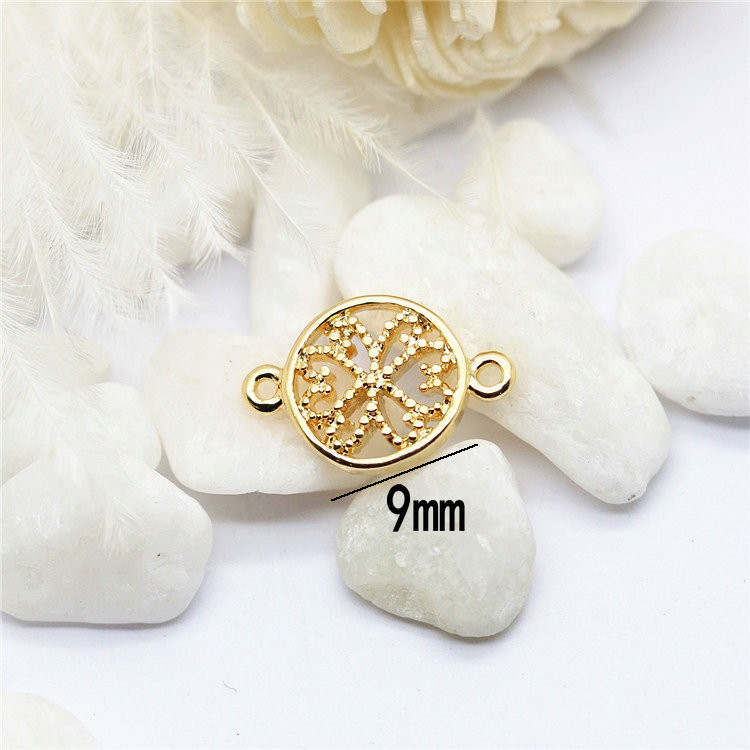 10 DB 9x13MM 14K aranyozott sárgaréz kerek virág Connect Charms Fülbevaló Csatlakozó Ékszer készítési kellékek Diy Findings