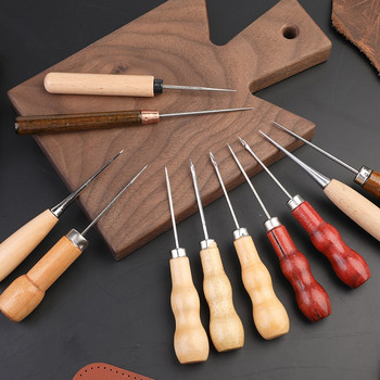 Инструменти за шило за изработка на кожа Кожен инструмент за пробиване на отвори за шиене Пробиване на дупки Машина за шевове над бод Дървена дръжка за Направи си сам ръчно изработени
