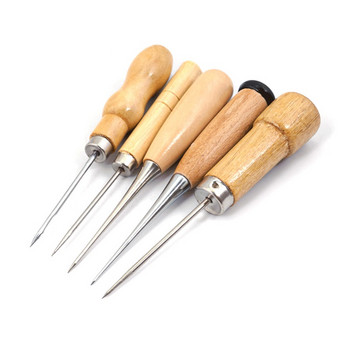 Инструменти за шило за изработка на кожа Кожен инструмент за пробиване на отвори за шиене Пробиване на дупки Машина за шевове над бод Дървена дръжка за Направи си сам ръчно изработени
