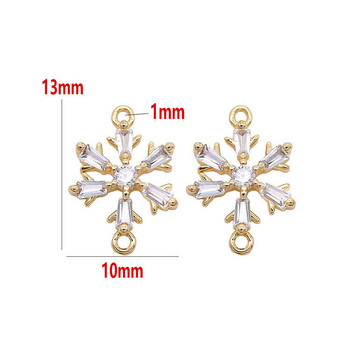 10x13MM 14K златен цвят месинг и циркон 2 дупки Снежинка Connect Charms Висулки Консумативи за изработка на бижута