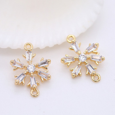 10x13MM 14K arany színű sárgaréz és cirkon 2 lyukú hópehely összekötő medálok medálok ékszerkészítési kellékek