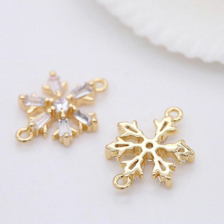 10x13MM 14K arany színű sárgaréz és cirkon 2 lyukú hópehely összekötő medálok medálok ékszerkészítési kellékek