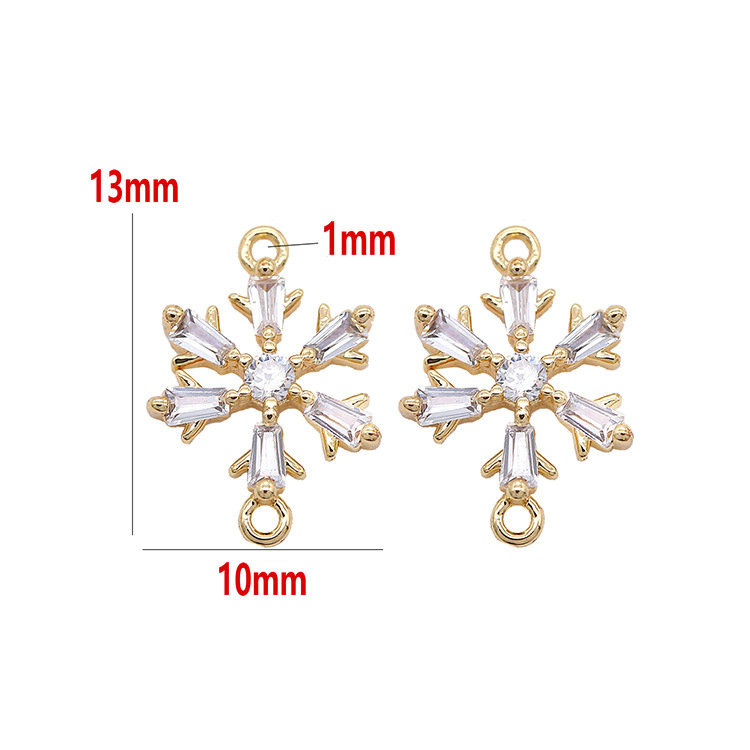 10x13MM 14K arany színű sárgaréz és cirkon 2 lyukú hópehely összekötő medálok medálok ékszerkészítési kellékek