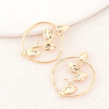 21*28MM 14K златист цвят месинг 2 дупки Кръгли цветя Connect Charms Колие Направи си сам бижута Аксесоари