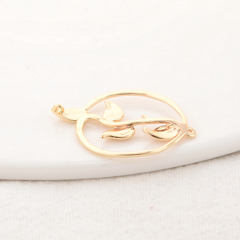 21*28MM 14K arany színű sárgaréz 2 lyukú kerek virágok Connect Charms nyaklánc barkács ékszer leletek Kiegészítők
