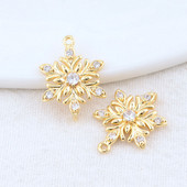 13x18MM 14K arany színű sárgaréz és cirkon 2 lyukú virágok összekötő bűbáj medálok nyaklánc ékszer készítési kellékek barkács kiegészítők