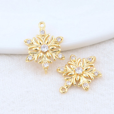 13x18MM 14K aukso spalvos žalvaris ir cirkonis su 2 skylutėmis gėlės Connect Charms pakabukai karoliai papuošalai gaminimo reikmenys pasidaryk pats Priedai