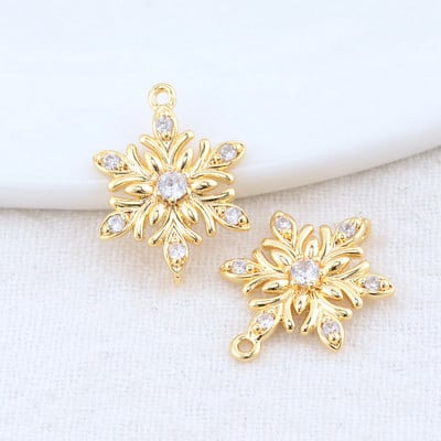 13x18MM 14K arany színű sárgaréz és cirkon 2 lyukú virágok összekötő bűbáj medálok nyaklánc ékszer készítési kellékek barkács kiegészítők