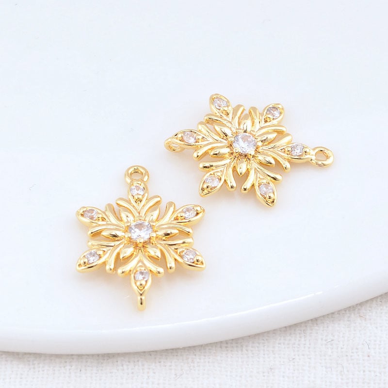 13x18MM 14K arany színű sárgaréz és cirkon 2 lyukú virágok összekötő bűbáj medálok nyaklánc ékszer készítési kellékek barkács kiegészítők