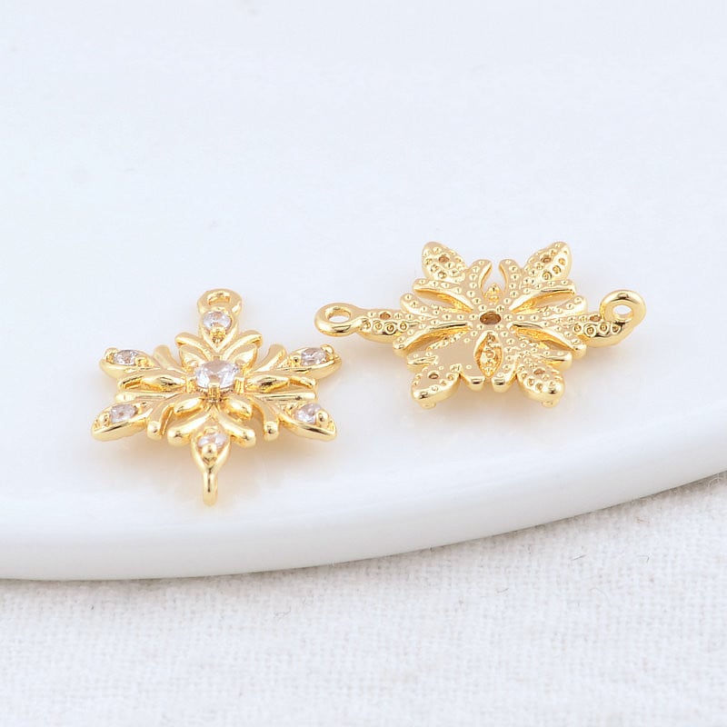 13x18MM 14K arany színű sárgaréz és cirkon 2 lyukú virágok összekötő bűbáj medálok nyaklánc ékszer készítési kellékek barkács kiegészítők