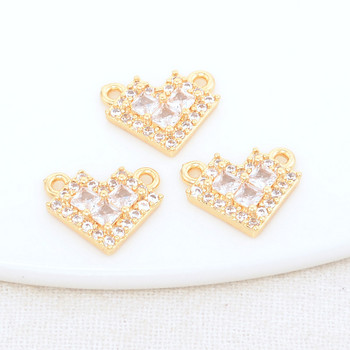 10*12MM 14K златен цвят месинг и циркон 2 дупки Heart Connect Charms Висулки Колие Консумативи за изработка на бижута Аксесоари направи си сам