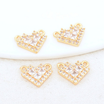 10*12MM 14K златен цвят месинг и циркон 2 дупки Heart Connect Charms Висулки Колие Консумативи за изработка на бижута Аксесоари направи си сам