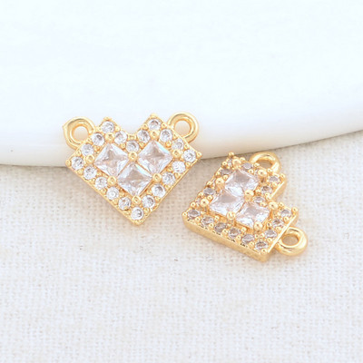 10*12MM 14K culoare aur alamă și zircon 2 găuri Heart Connect Charms pandantive colier bijuterii accesorii bricolaj