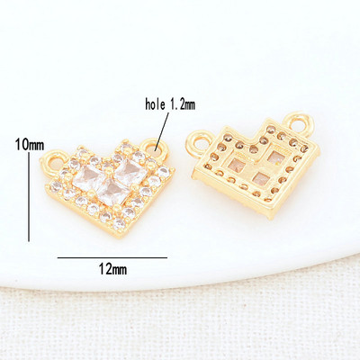 10*12MM 14K arany színű sárgaréz és cirkon 2 lyukú Heart Connect Charms medálok nyaklánc ékszer készítési kellékek barkács kiegészítők