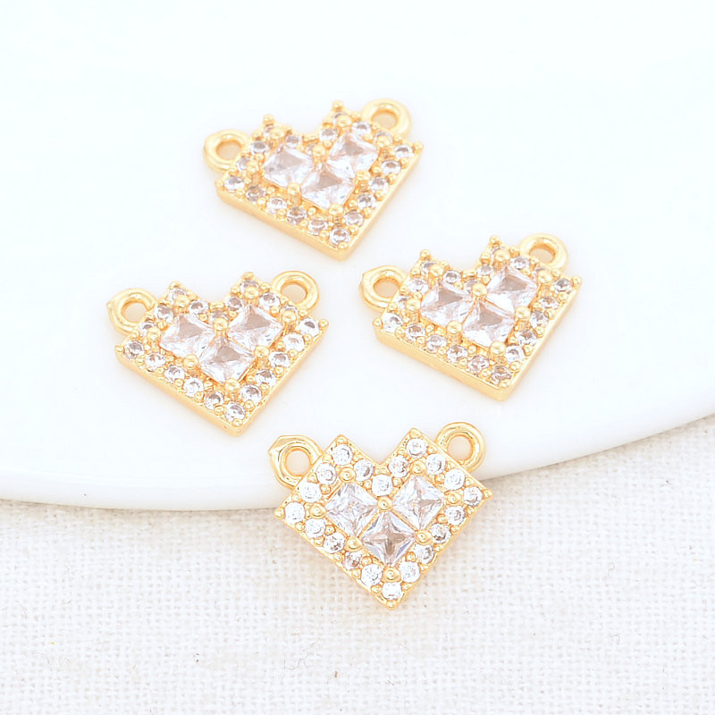 10*12MM 14K arany színű sárgaréz és cirkon 2 lyukú Heart Connect Charms medálok nyaklánc ékszer készítési kellékek barkács kiegészítők