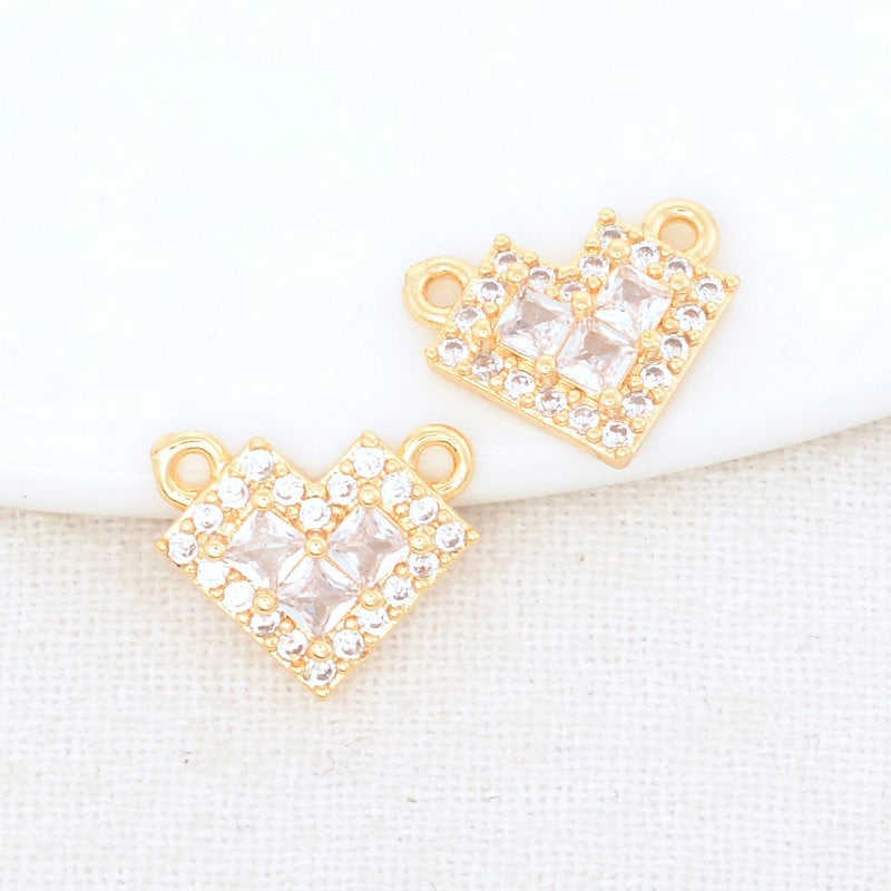 10*12MM 14K arany színű sárgaréz és cirkon 2 lyukú Heart Connect Charms medálok nyaklánc ékszer készítési kellékek barkács kiegészítők