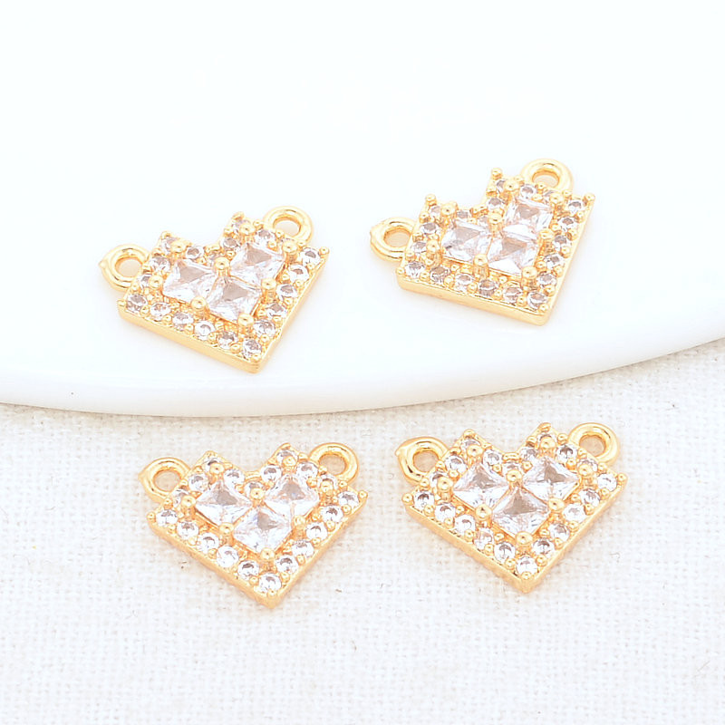 10*12MM 14K arany színű sárgaréz és cirkon 2 lyukú Heart Connect Charms medálok nyaklánc ékszer készítési kellékek barkács kiegészítők