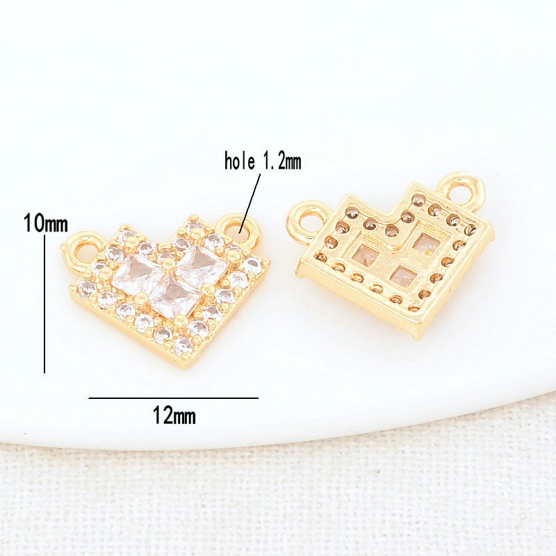 10*12MM 14K arany színű sárgaréz és cirkon 2 lyukú Heart Connect Charms medálok nyaklánc ékszer készítési kellékek barkács kiegészítők