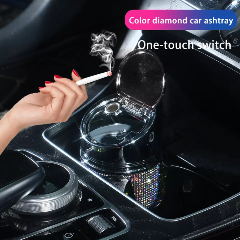 Scrumieră pentru mașină cu stras de lux Scrumieră auto universală Container pentru ceașcă Tavă pentru cenușă pentru trabuc Suport pentru cenușă pentru fumat Cilindru Accesorii auto