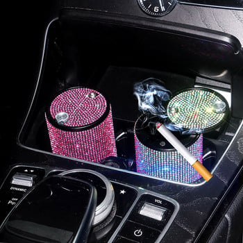 Блестящ пепелник за кола Универсален за момичета Жени Пепелник с кристални кристали Автомобилен интериорен декор Аксесоари