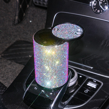 Блестящ пепелник за кола Универсален за момичета Жени Пепелник с кристални кристали Автомобилен интериорен декор Аксесоари