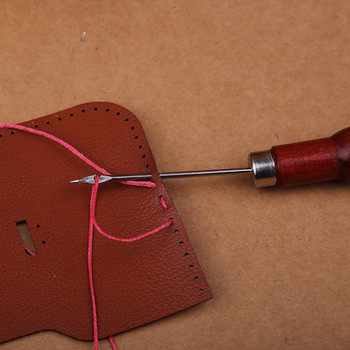 Fenrry 2 бр. Двойна кратуна с права или лакътна дървена дръжка Шило за шиене Направи си сам Carft Stitch Игла с конус Craft Кожени шевни принадлежности