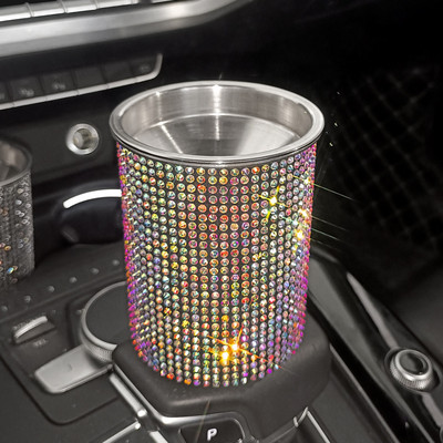 Bling autós kiegészítők belső fényes hamutartó Univerzális autós hamutartó cigarettához Hordozható autós hamutartó Glitter Bling öngyújtó