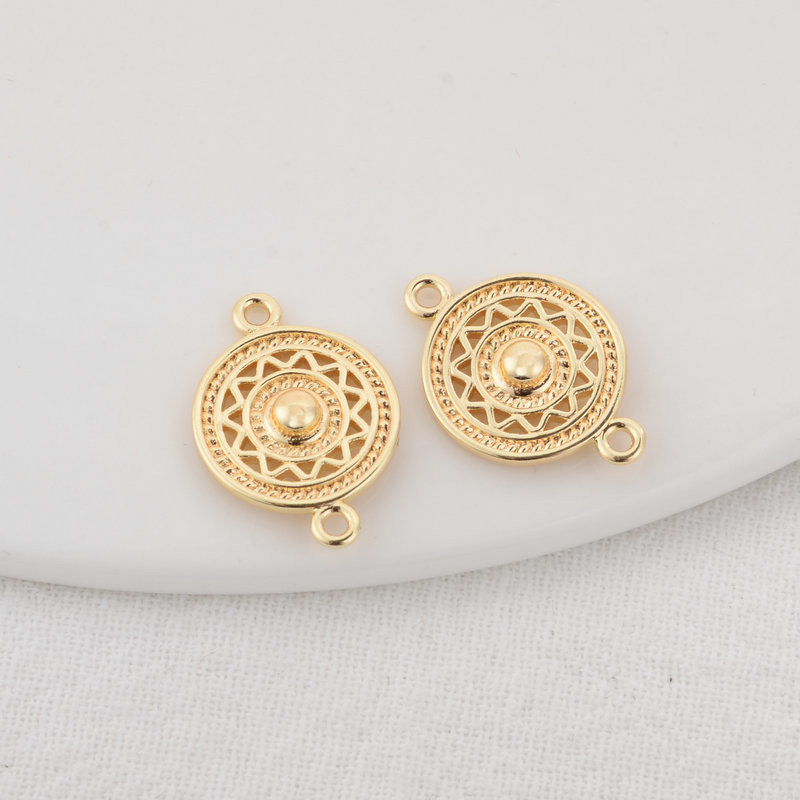 13×19MM 14K aranyozott, kerek, 2 lyukú, összekötő medálok medálok Ékszerkészítési kellékek Barkácsolás kiegészítők