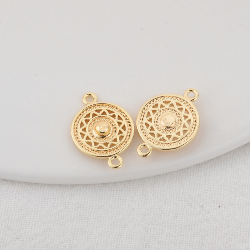 13×19MM 14K aranyozott, kerek, 2 lyukú, összekötő medálok medálok Ékszerkészítési kellékek Barkácsolás kiegészítők