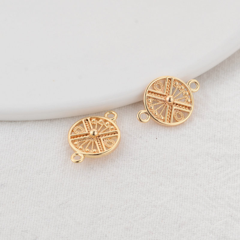 13×19MM 14K aranyozott, kerek, 2 lyukú, összekötő medálok medálok Ékszerkészítési kellékek Barkácsolás kiegészítők