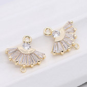 14.5x14MM 14K pozlaćen i cirkon 2 rupe Oblik lepeze Connect Charms Privjesci Pribor za izradu nakita Diy dodaci