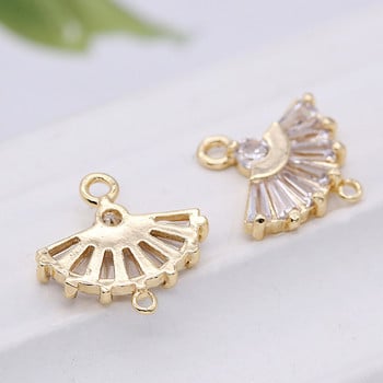 14.5x14MM 14K златно покритие и циркон 2 дупки Форма на вентилатор Connect Charms Висулки Консумативи за изработка на бижута Аксесоари Направи си сам