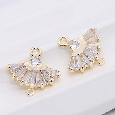 14.5x14MM 14K златно покритие и циркон 2 дупки Форма на вентилатор Connect Charms Висулки Консумативи за изработка на бижута Аксесоари Направи си сам