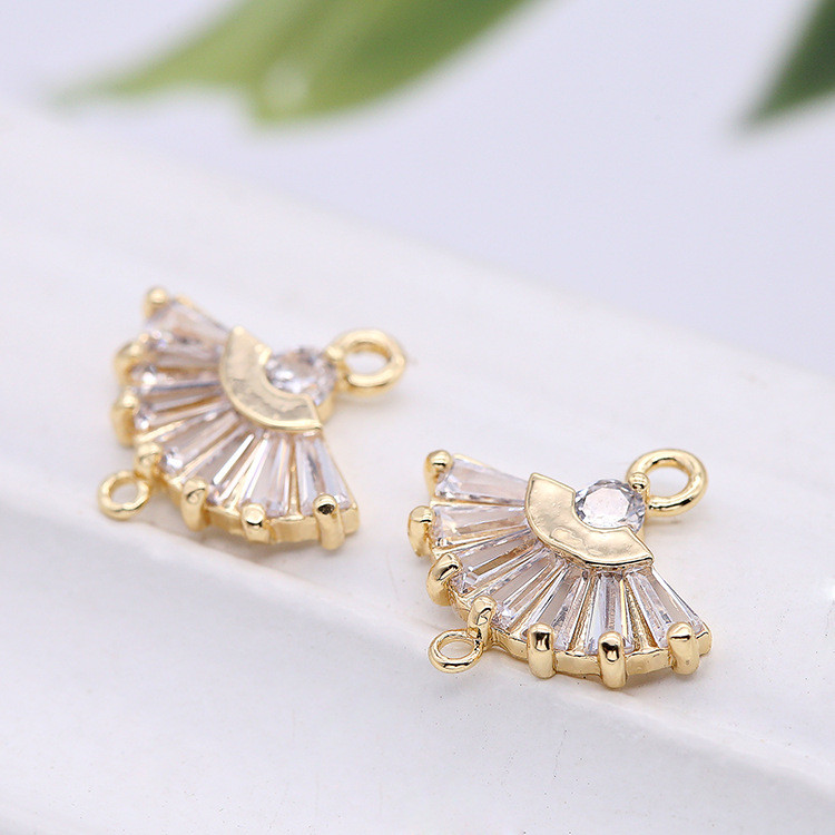 14.5x14MM 14K pozlaćen i cirkon 2 rupe Oblik lepeze Connect Charms Privjesci Pribor za izradu nakita Diy dodaci