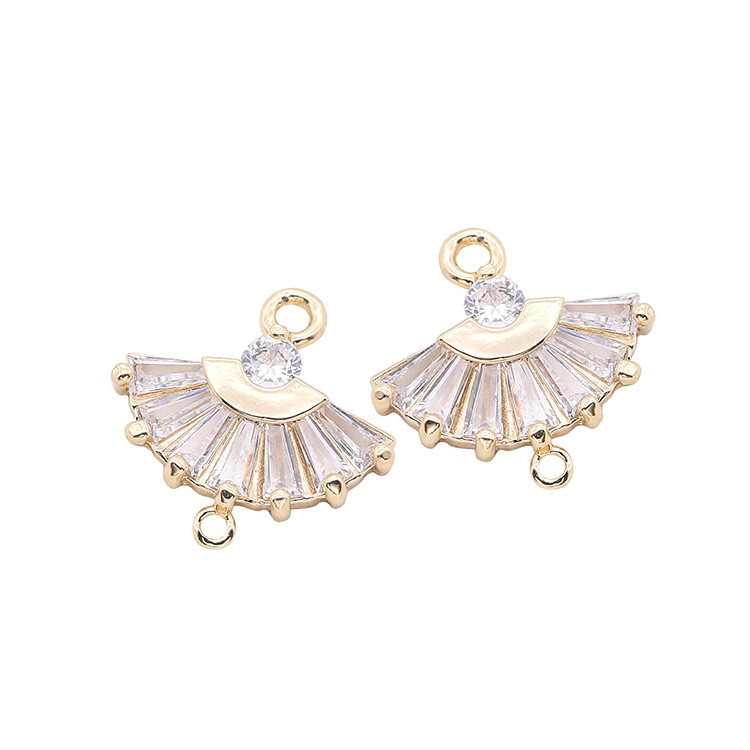 14.5x14MM 14K pozlaćen i cirkon 2 rupe Oblik lepeze Connect Charms Privjesci Pribor za izradu nakita Diy dodaci