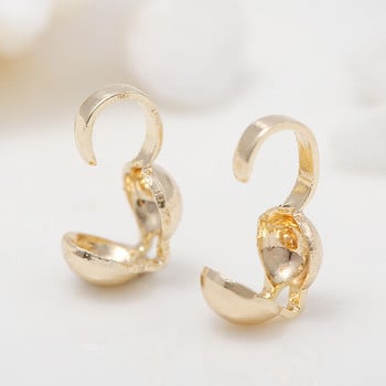 50 БР. Консумативи за производство на бижута 4 mm Oyster Crimp Bead Tip Knot Cover 14K златен цвят Конектор Щипка Закопчалка Фитинги Компоненти