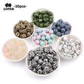 LOFCA 20 τμχ Tie βαφή λεοπάρ Terrazzo Dalmatian camo Χάντρες σιλικόνης Teething Beads DIY Μασώμενες πολύχρωμες οδοντοφυΐες για βρέφη