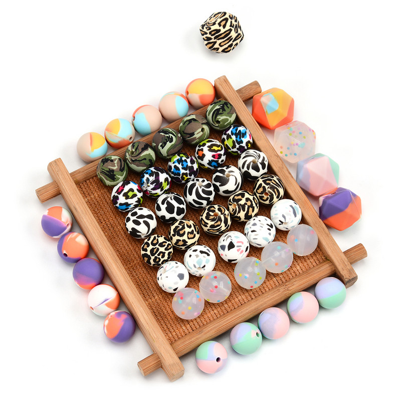 LOFCA 20 τμχ Tie βαφή λεοπάρ Terrazzo Dalmatian camo Χάντρες σιλικόνης Teething Beads DIY Μασώμενες πολύχρωμες οδοντοφυΐες για βρέφη