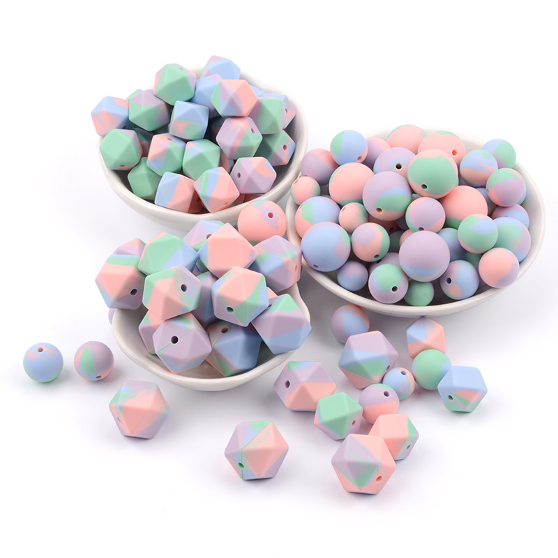 LOFCA 20 τμχ Tie βαφή λεοπάρ Terrazzo Dalmatian camo Χάντρες σιλικόνης Teething Beads DIY Μασώμενες πολύχρωμες οδοντοφυΐες για βρέφη