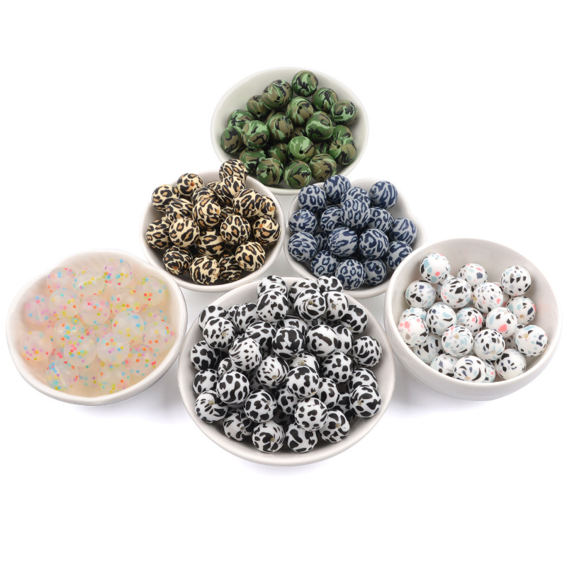 LOFCA 20 τμχ Tie βαφή λεοπάρ Terrazzo Dalmatian camo Χάντρες σιλικόνης Teething Beads DIY Μασώμενες πολύχρωμες οδοντοφυΐες για βρέφη