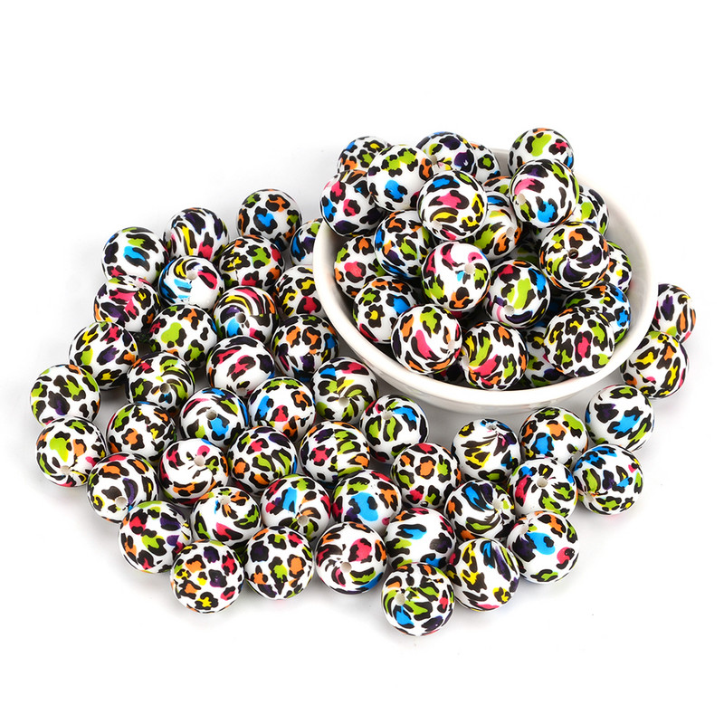 LOFCA 20 τμχ Tie βαφή λεοπάρ Terrazzo Dalmatian camo Χάντρες σιλικόνης Teething Beads DIY Μασώμενες πολύχρωμες οδοντοφυΐες για βρέφη