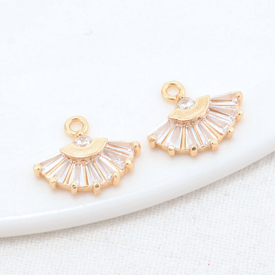 14x12MM 14K aranyozott és cirkon legyező alakú Connect Charms medálok Ékszerkészítési kellékek Barkácsolás kiegészítők