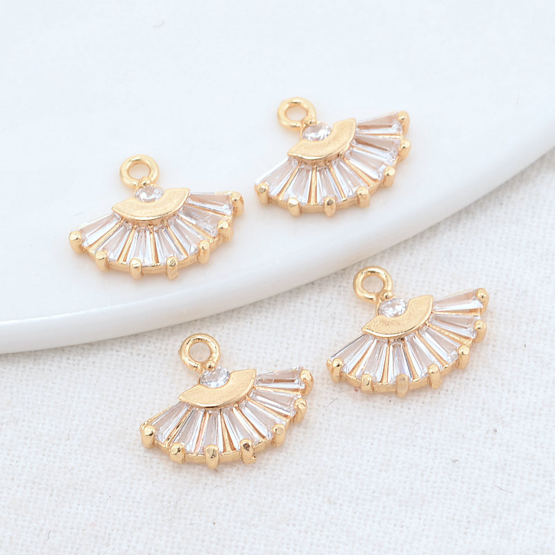14x12MM 14K aranyozott és cirkon legyező alakú Connect Charms medálok Ékszerkészítési kellékek Barkácsolás kiegészítők