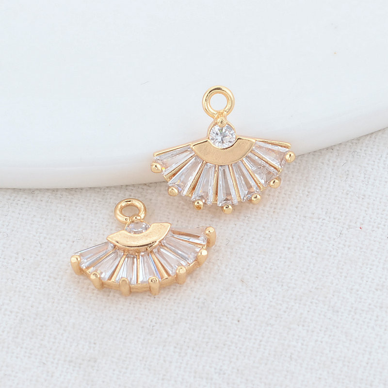 14x12MM 14K aranyozott és cirkon legyező alakú Connect Charms medálok Ékszerkészítési kellékek Barkácsolás kiegészítők