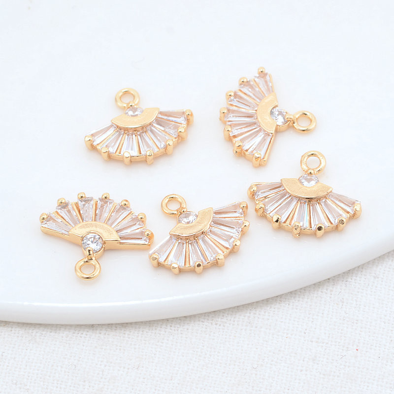 14x12MM 14K aranyozott és cirkon legyező alakú Connect Charms medálok Ékszerkészítési kellékek Barkácsolás kiegészítők